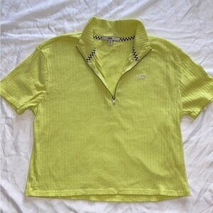 VANS Women's Crop Top Small Neon Yellow 3/4 Zip Ribbed Shirt Cozy-Chic Skate